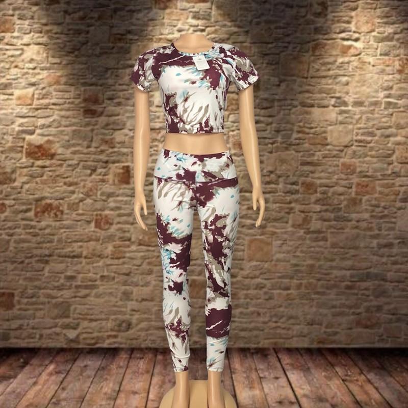 Women's Two Piece Outfit Sleeveless Casual Sports Crop Top Leggings Pants Set