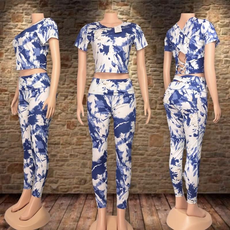 Women's Two Piece Outfit Sleeveless Casual Sports Crop Top Leggings Pants Set