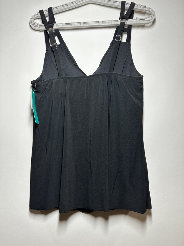 Women's UPF 50 Cut Out Strap Tankini Top - Aqua Green Black 2X