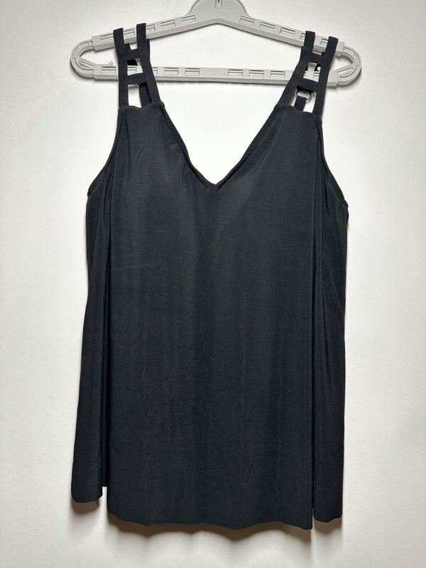 Women's UPF 50 Cut Out Strap Tankini Top - Aqua Green Black 2X