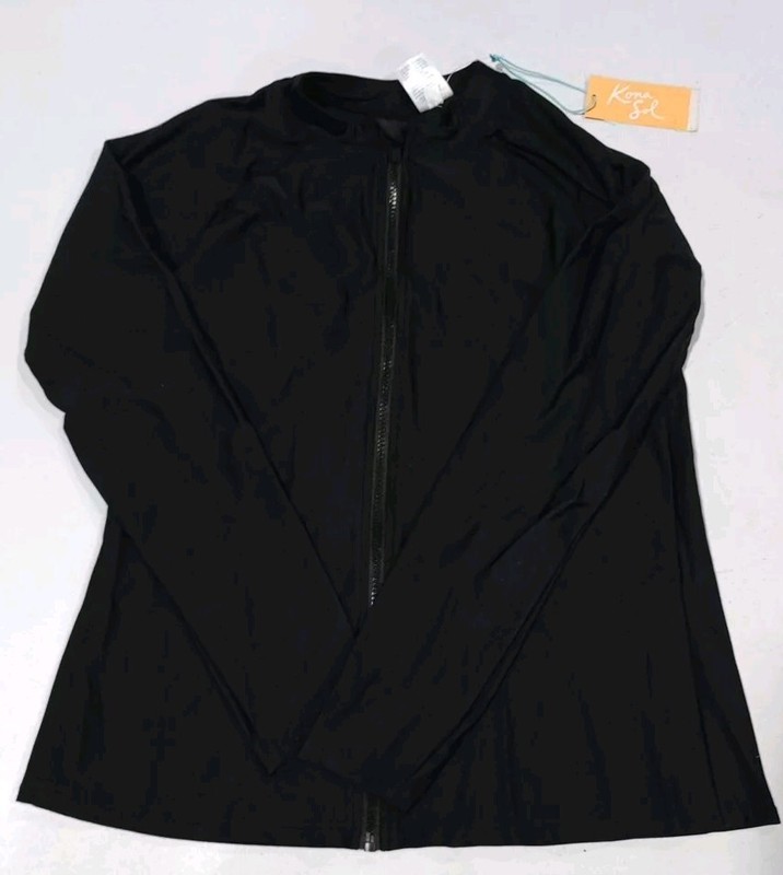 Women's UPF 50 Full Zip Mock Neck Rash Guard - Kona Sol Black Size Medium