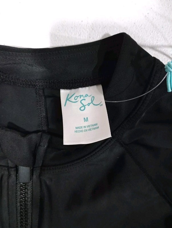 Women's UPF 50 Full Zip Mock Neck Rash Guard - Kona Sol Black Size Medium