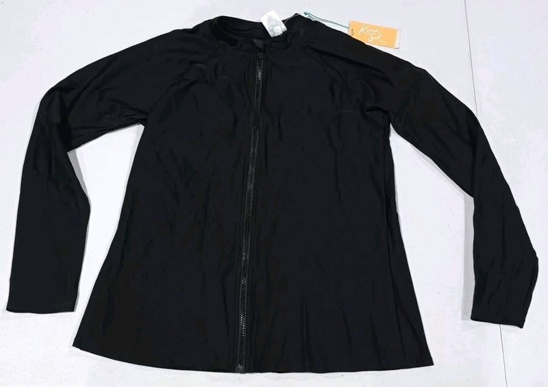 Women's UPF 50 Full Zip Mock Neck Rash Guard - Kona Sol Black Size Medium
