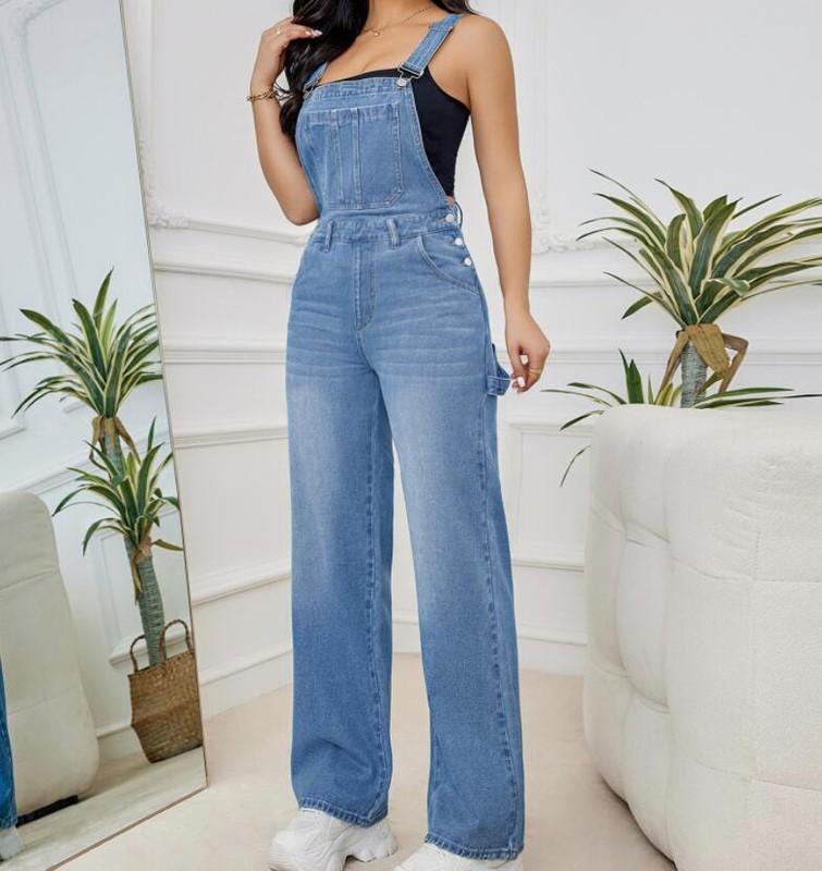 Women's Washed denim Overalls Bib Dungarees Jeans Suspenders Jumpsuits Rompers