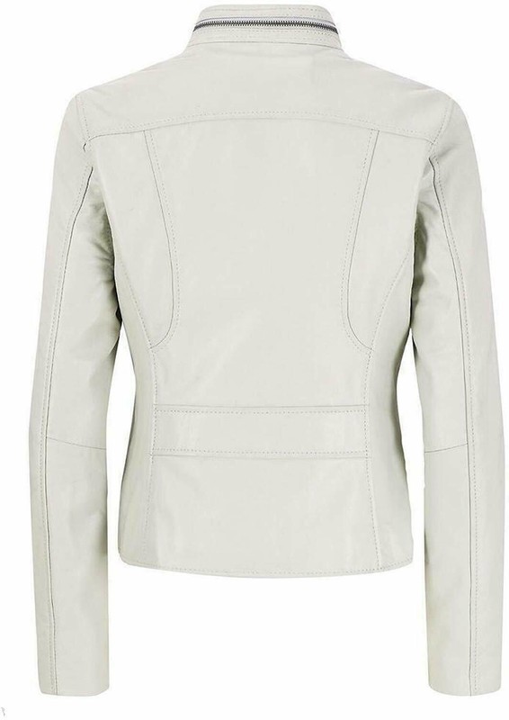 Women’s White Leather Jacket Genuine Lambskin Motorcycle Biker Coat Top Fashion