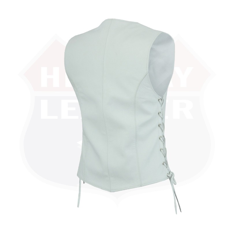 Women's White Leather Motorcycle Vest With Concealed Carry - Biker Club Vest