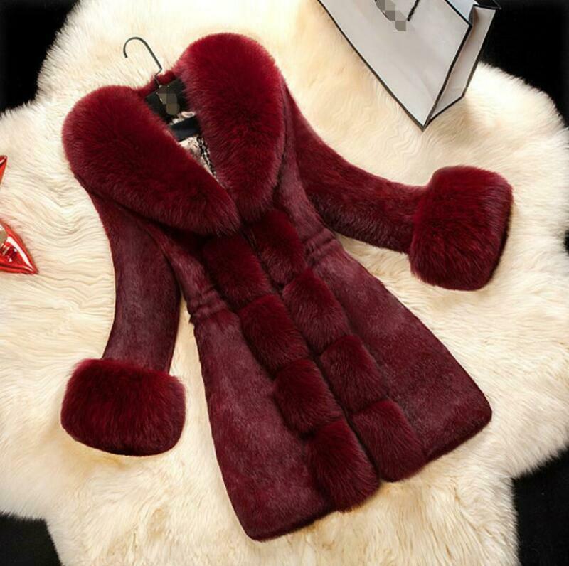 Women's Winter Faux Rabbit Fur Fox Fur Collar Coats Overcoat Warm Fashion Jacket