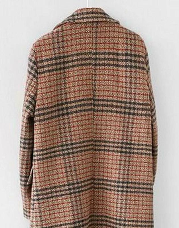 Women's Winter Oversize Lapel Collar Woolen Plaid Double Breasted Pea Coat Cml