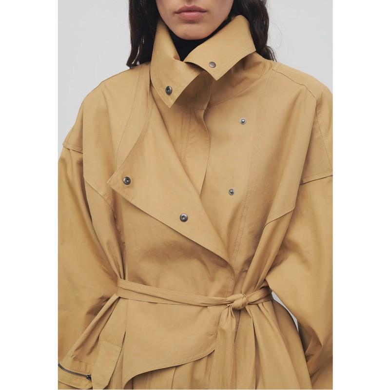 Women's Winter Wool Drawstring Hood Pocket Workwear Strap Loose Cotton Jackets