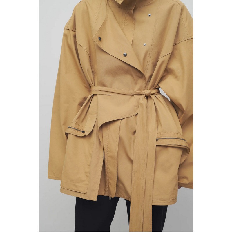 Women's Winter Wool Drawstring Hood Pocket Workwear Strap Loose Cotton Jackets