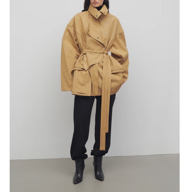 Women's Winter Wool Drawstring Hood Pocket Workwear Strap Loose Cotton Jackets