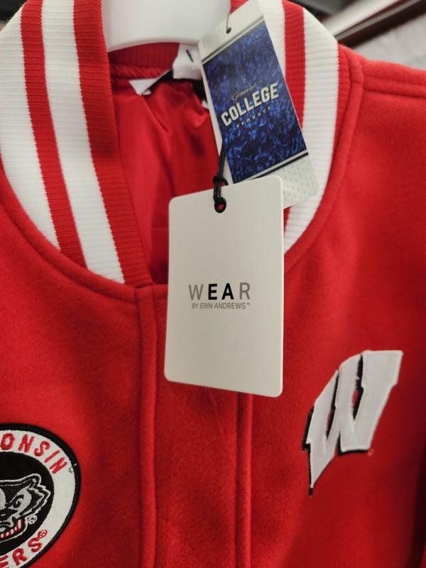 Women's Wisconsin Badgers Red/White Full-Zip Varsity Patchwork Jacket Size XL