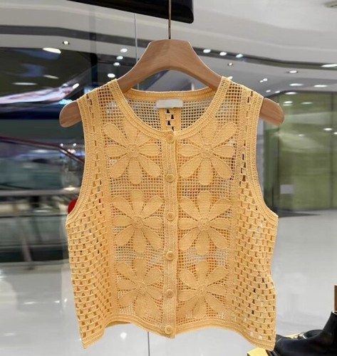 Women Sandro Round Neck Embroidered Knit Sleeveless Tank Top