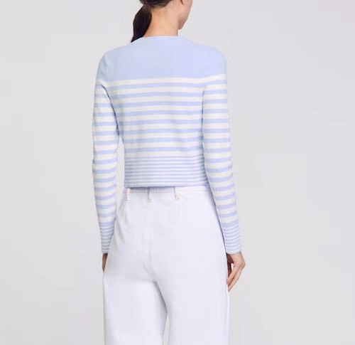 Women Sandro Round Neck Striped Knit Tank Top / Long Sleeve Coat