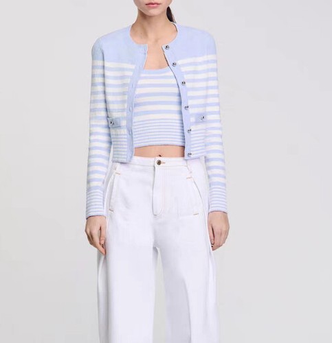 Women Sandro Round Neck Striped Knit Tank Top / Long Sleeve Coat