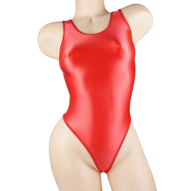 Women Satin Gloss Lingerie High Cut Thong Leotard Bikini Shiny Bodysuit Jumpsuit
