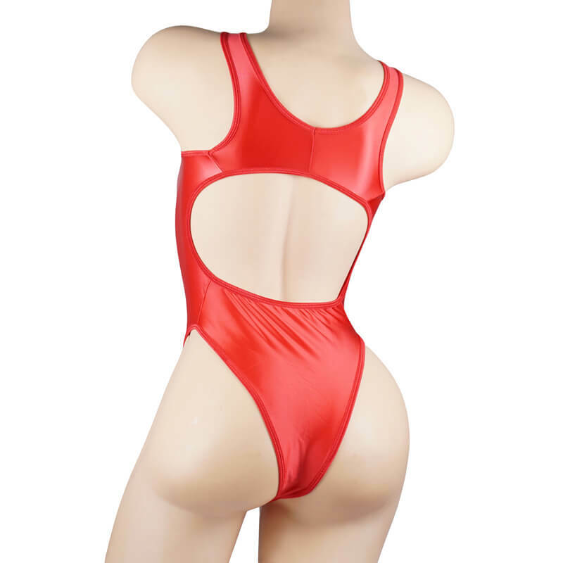 Women Satin Gloss Lingerie High Cut Thong Leotard Bikini Shiny Bodysuit Jumpsuit