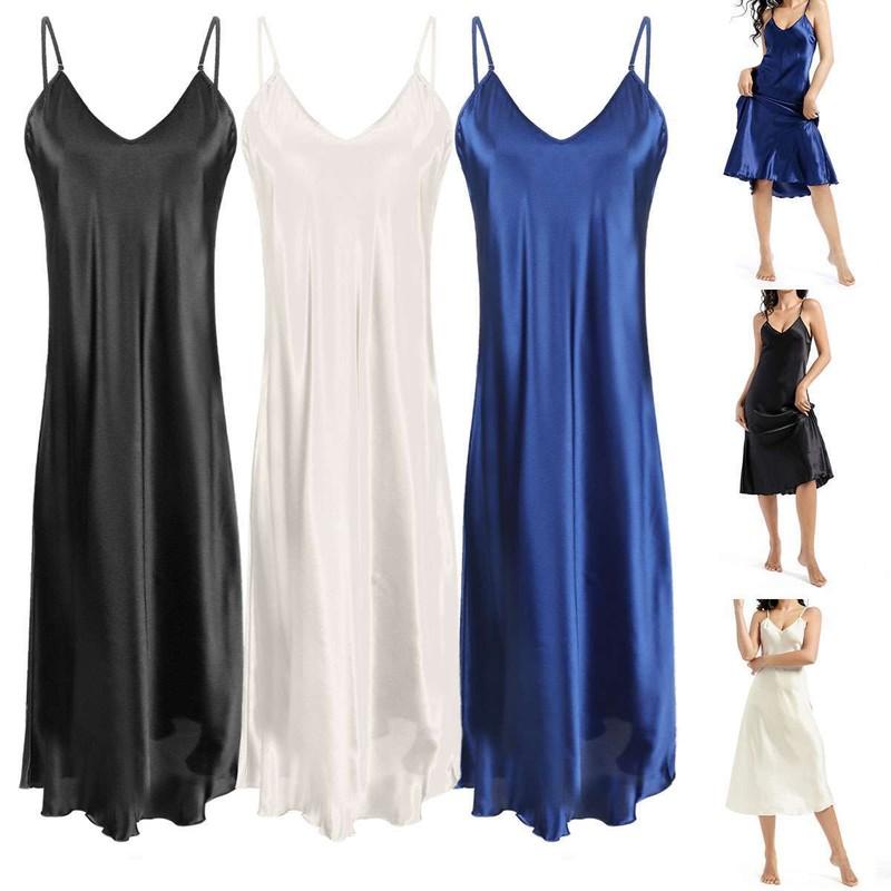 Women Satin Silk Nightdress Sexy Long Nightwear Sleepwear Slip Dress Pajamas