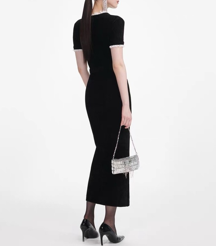 Women Self-Portrait Lace Collar Slim Fit Short Sleeve Midi Dress