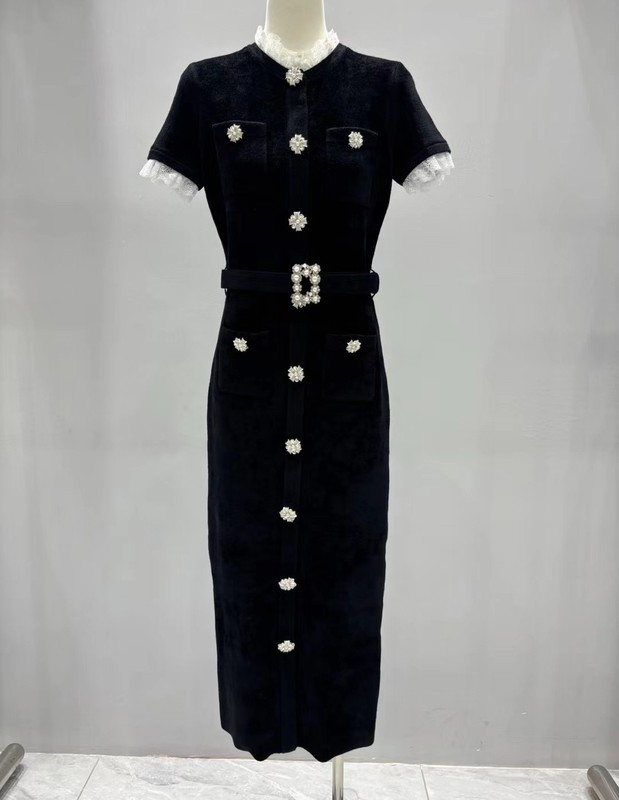 Women Self-Portrait Lace Collar Slim Fit Short Sleeve Midi Dress