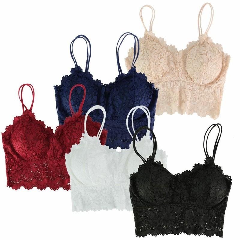 Women Sexy Crochet Lace Bralette Bra Push Up Cami Tank Crop Top Padded Lingerie
