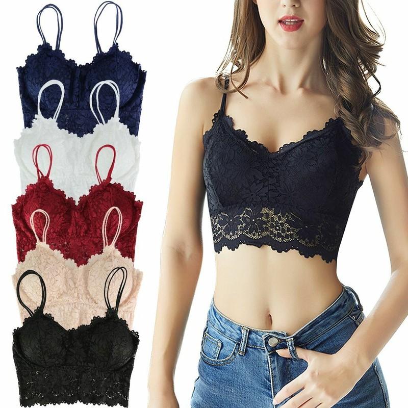 Women Sexy Crochet Lace Bralette Bra Push Up Cami Tank Crop Top Padded Lingerie