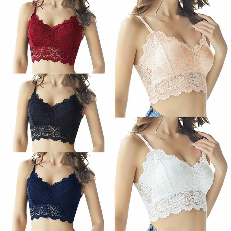 Women Sexy Crochet Lace Bralette Bra Push Up Cami Tank Crop Top Padded Lingerie