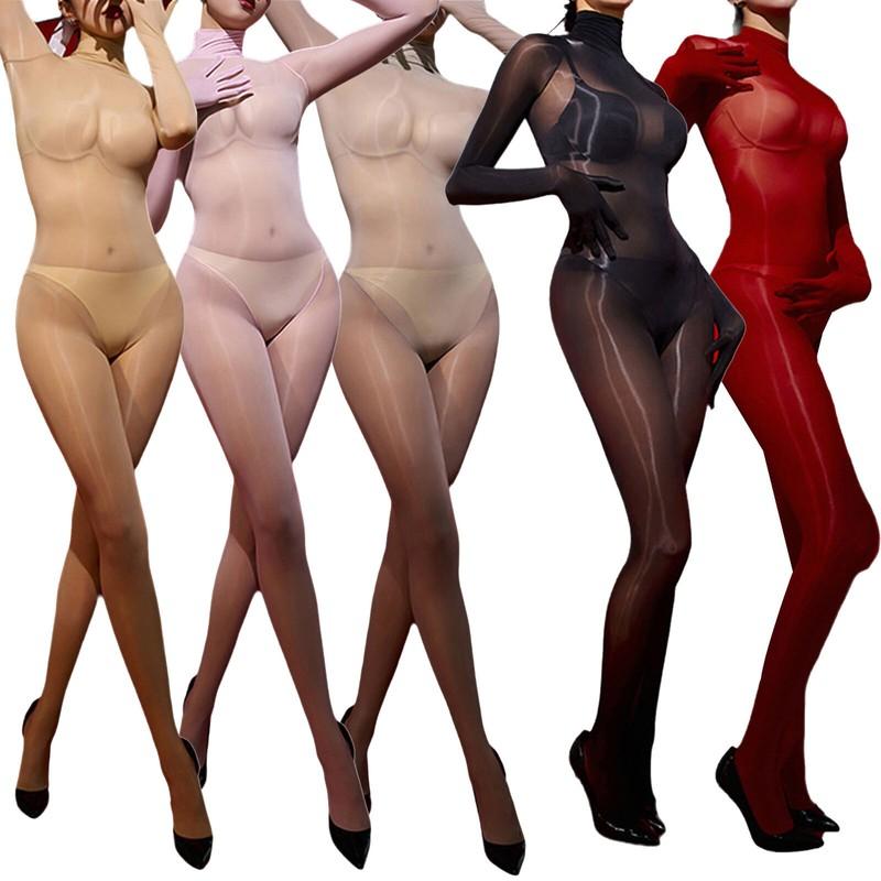 Women Sexy Glossy See Through Full Body Bodysuit Lingeries Bodystocking Jumpsuit