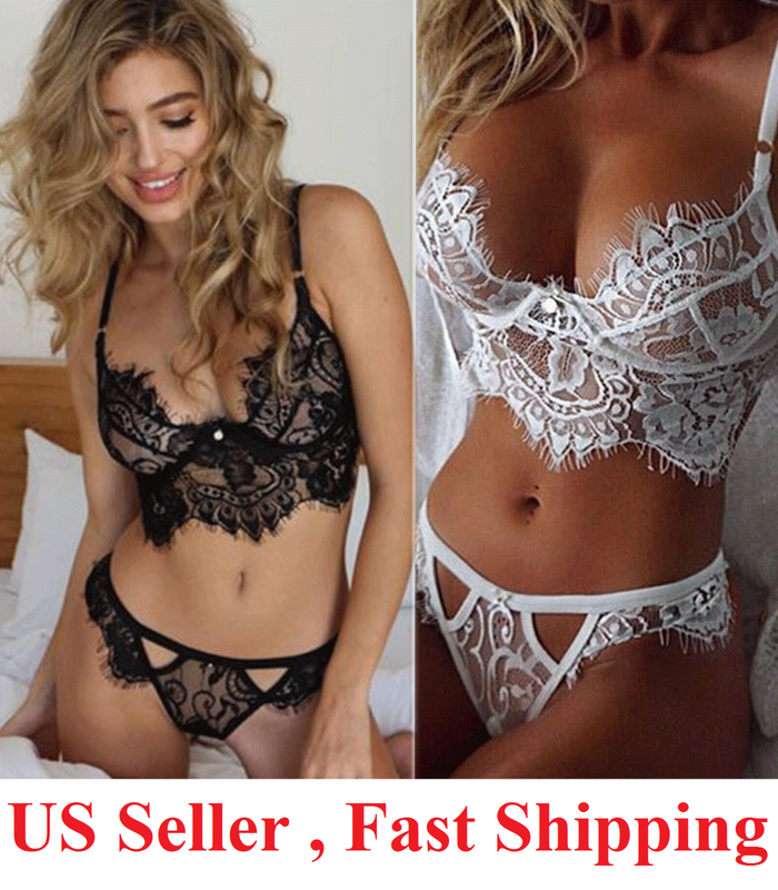 Women Sexy Lace Lingerie Bralette Bra Set Thong Underwear Nightwear pajamas
