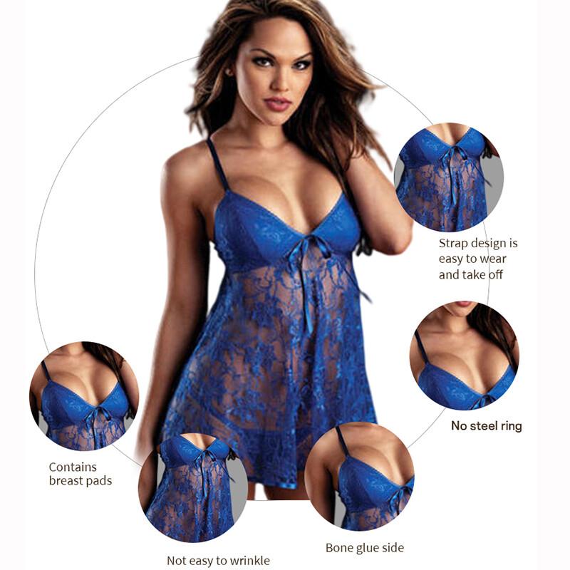 Women Sexy Lingerie Lace Dress Underwear Babydoll Sleepwear Nighty with G-string