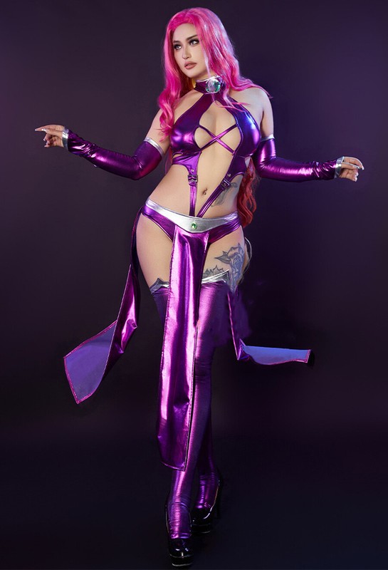 Women Sexy Lingerie Purple Halter Cutout Bodysuit With Sleeves Stocking