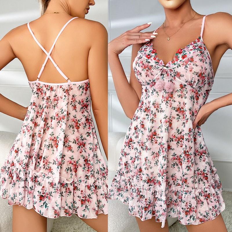 Women Sexy Lingerie Sheer Babydoll Sleepwear Underwear Nightgown Slip Dress Set