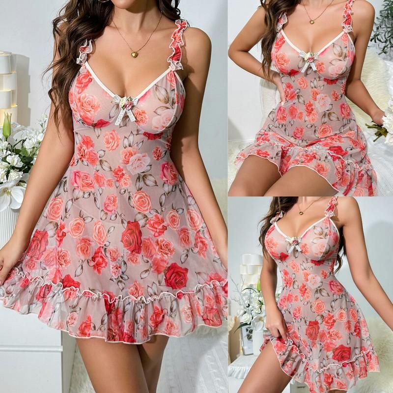 Women Sexy Lingerie Sheer Babydoll Sleepwear Underwear Nightgown Slip Dress Set
