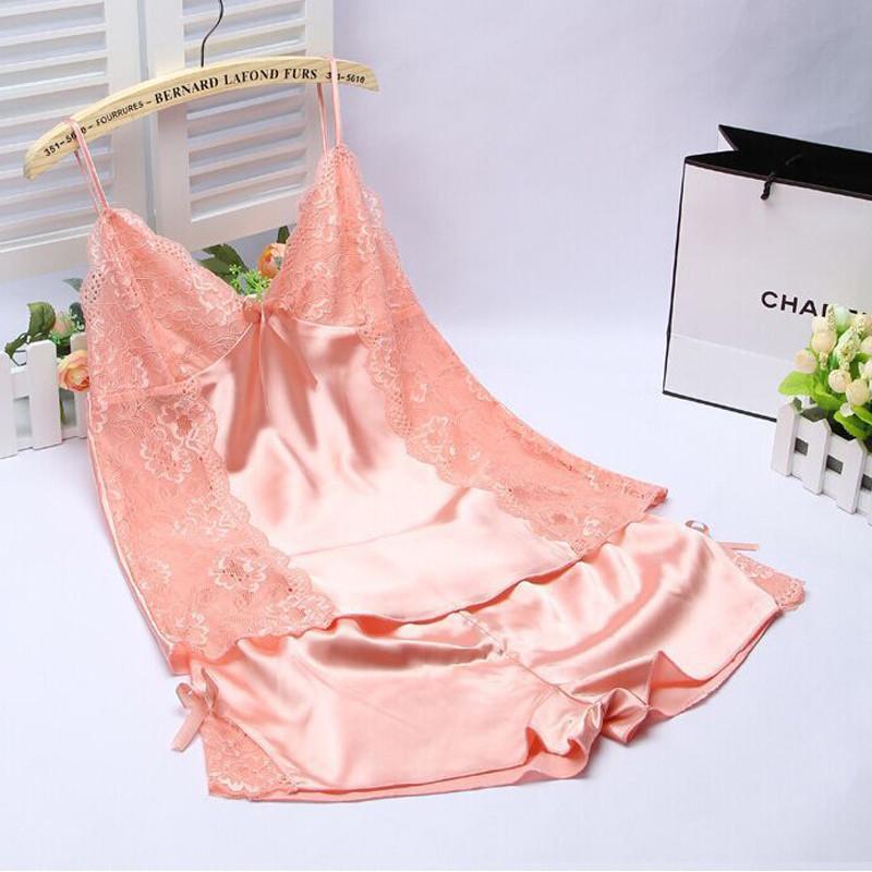 Women Sexy Lingerie Silk Lace Robe Dress Babydoll Sleepwear Camisole Short Set