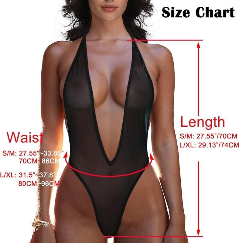 Women Sexy Sheer One Piece Thong Swimsuit For Plunging See Thru Monokin Bodysuit