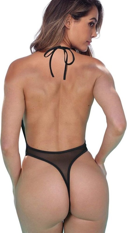 Women Sexy Sheer One Piece Thong Swimsuit For Plunging See Thru Monokin Bodysuit
