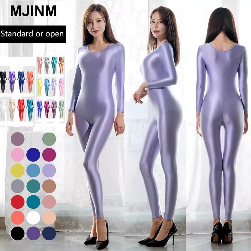 Women Sexy Shiny Glossy Jumpsuits Bodysuit Legging Catsuit Overalls Leotard Suit