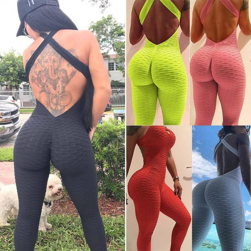 Women Sexy Sport Bodysuit Tight Fitting Jumpsuit Sleeveless Slim Body Romper