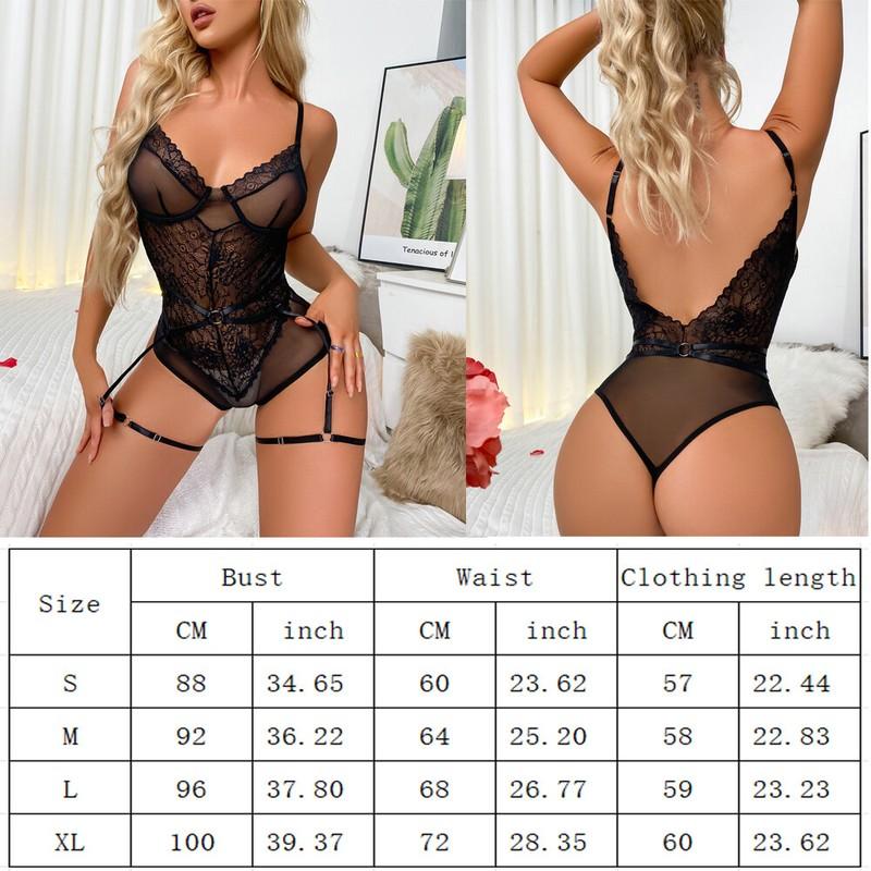 Women Sexy Teddy Babydoll Bodysuit With Garter See-through Nightgown Sleepdress