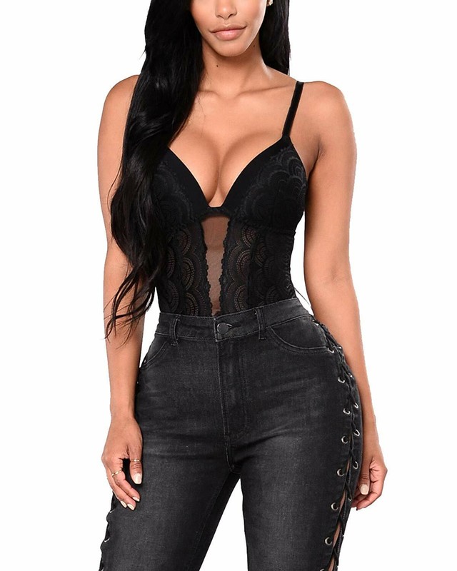 Women Sexy V Neck One Piece Bodysuit Leotard Top Blouse Jumpsuit Romper US