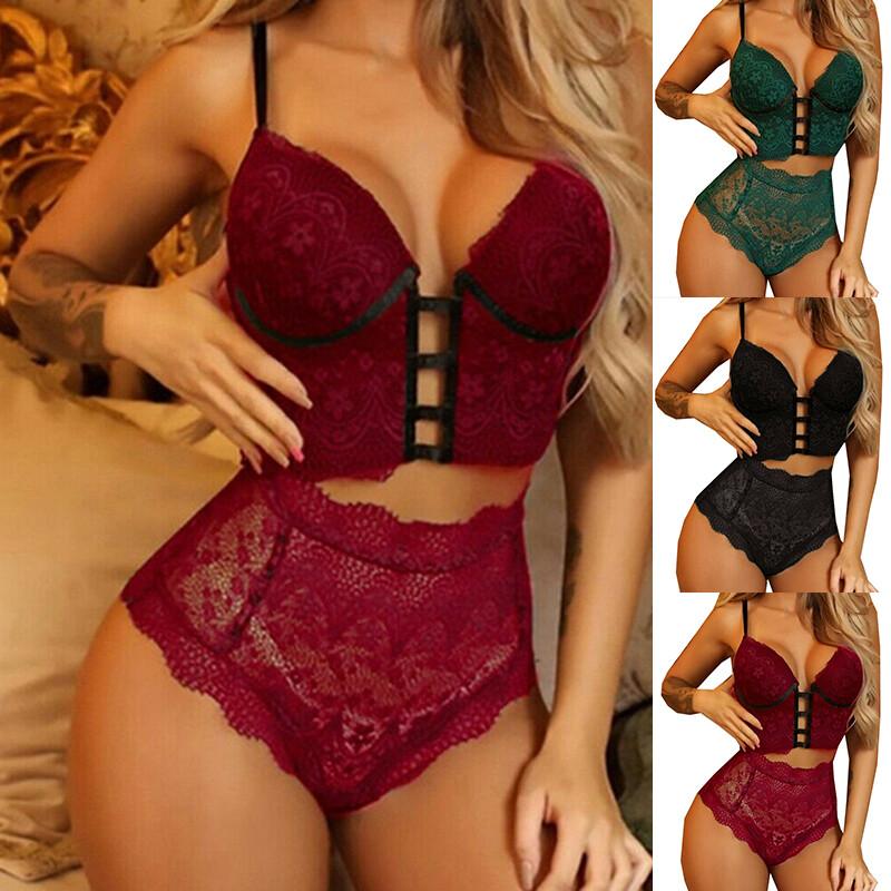 Women Sheer Lace Push Up Bra Set Panties Bras Underwear Sets Lingerie Nightwear☆