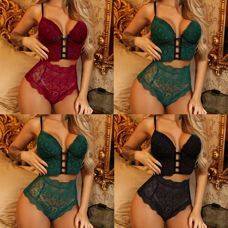 Women Sheer Lace Push Up Bra Set Panties Bras Underwear Sets Lingerie Nightwear☆