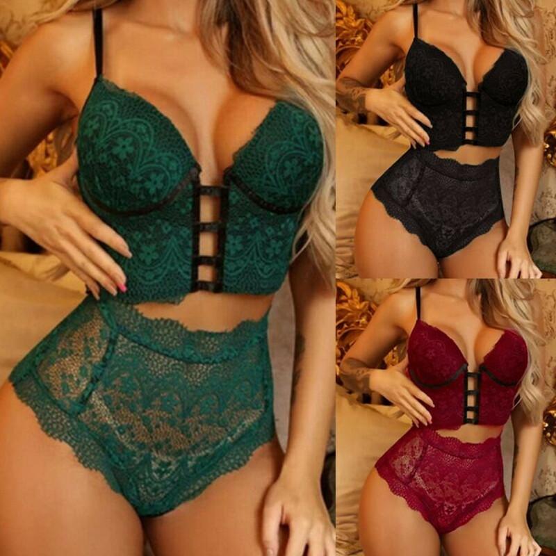 Women Sheer Lace Push Up Bra Set Panties Bras Underwear Sets Lingerie Nightwear☆
