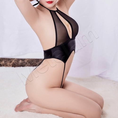 Women Sheer Mesh Bra Satin Bandage Lingerie Hollow Bodysuit Thong Bikini Leotard
