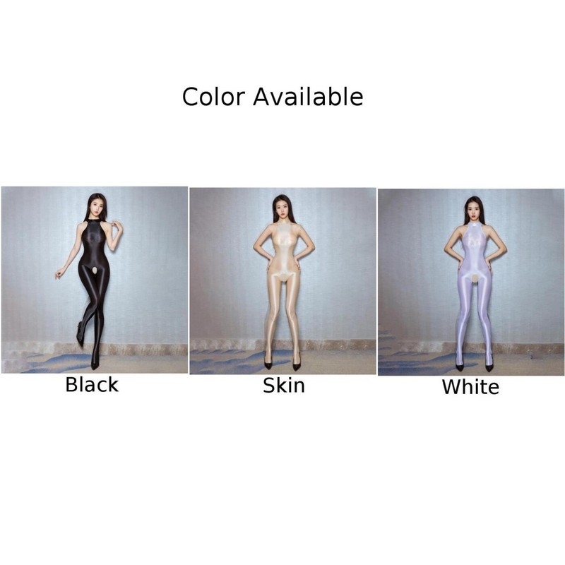 Women Sheer Oil-Shiny Glossy Pantyhose Bodysuit Jumpsuit Body Stockings For