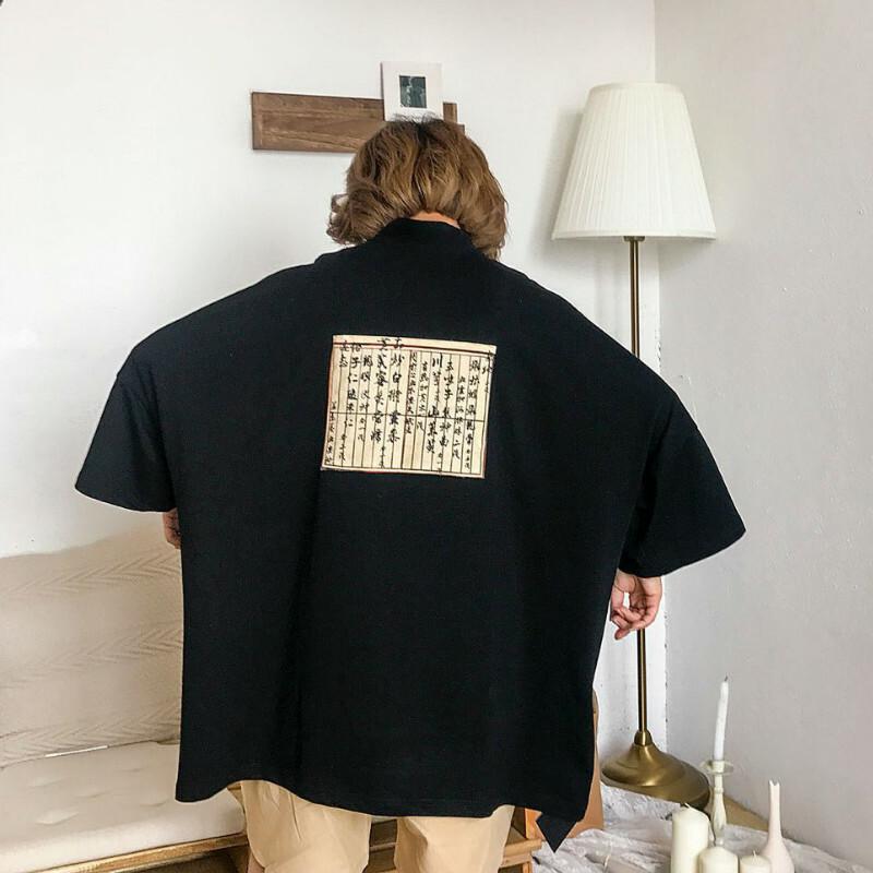 Women Short Sleeve T-shirt Blouse Top Dress Retro Mandarin Collar Loose Harajuku