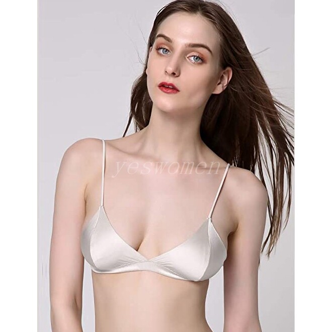 Women Silk Satin Triangle Bralette Soft Cup Wireless Built In Bra Bralette Tops