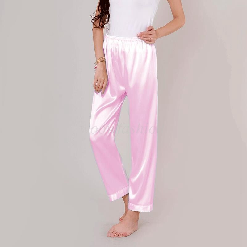 Women Silky Satin Pajama Bottoms Pants Anti-Static Long Pettipants PJ Loungewear