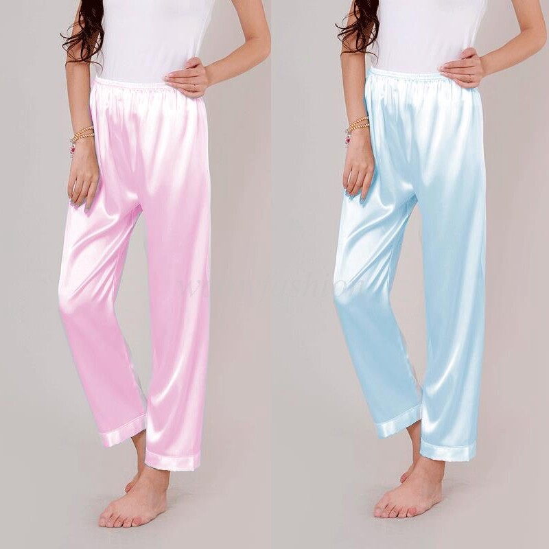 Women Silky Satin Pajama Bottoms Pants Anti-Static Long Pettipants PJ Loungewear