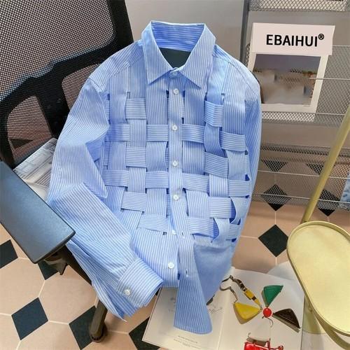 Women Solid Hollow Lapel Long Sleeve Loose Waist Shirts Patchwork Blouse Casual